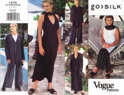 1374 VOGUE GO SILK LONG JACKET, VEST, HALTER DRESS, BOTTOMS, SCARF PATTERN 8-12 uncut